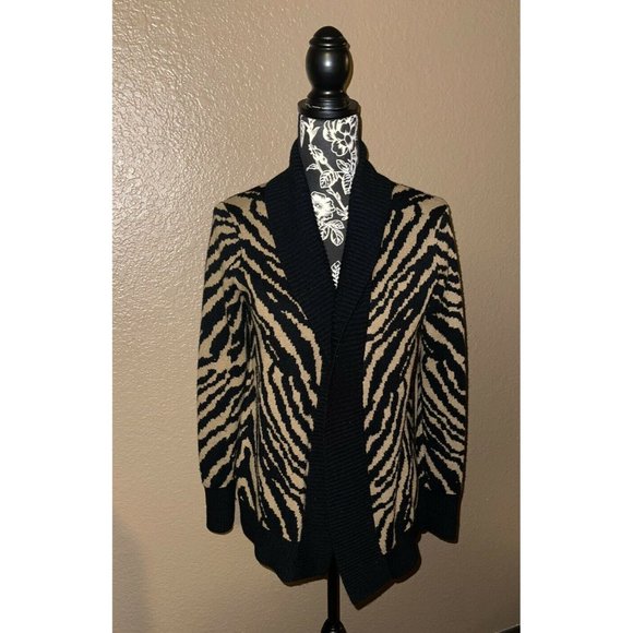 Forever 21 Tiger Cheetah Print Shawl Cardigan Knit Sweater Open Front Small HTF - Picture 2 of 9